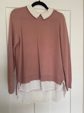 Charter Club Pink Sweater with Pearl-Trim White Collar
